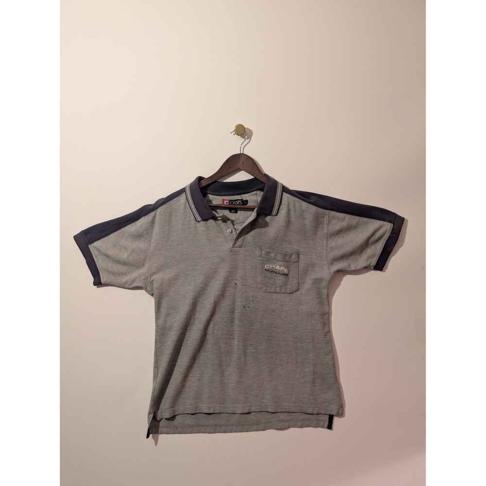 Chaps Polo Shirt Mens Large Grey Fair Vintage Ralph Lauren Pocket Embroidered RL